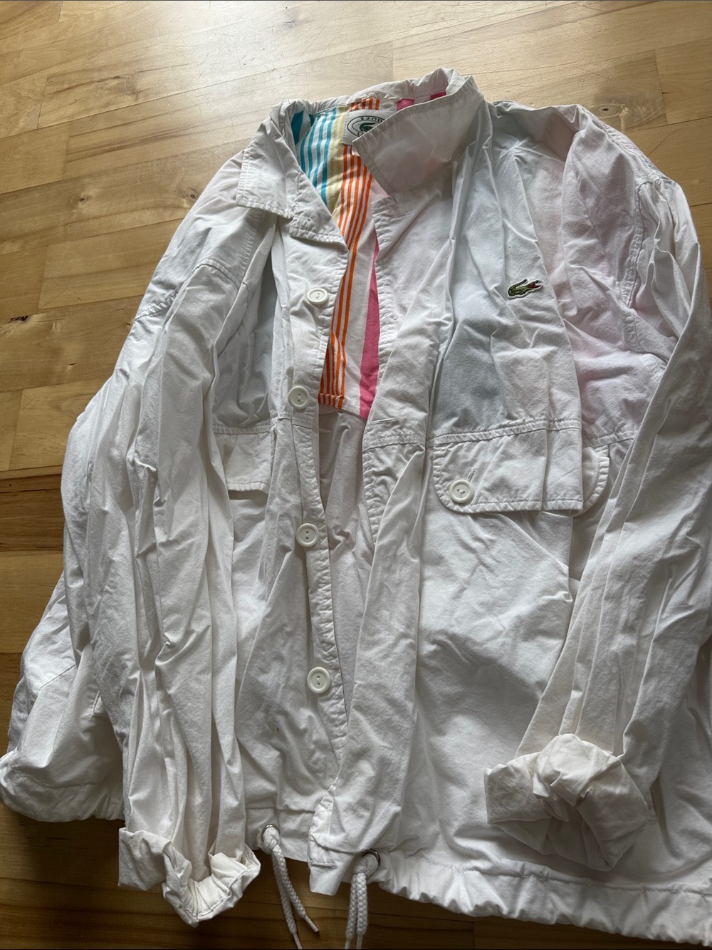 Lacoste White Lightweight Utility Jacket with Button Closure